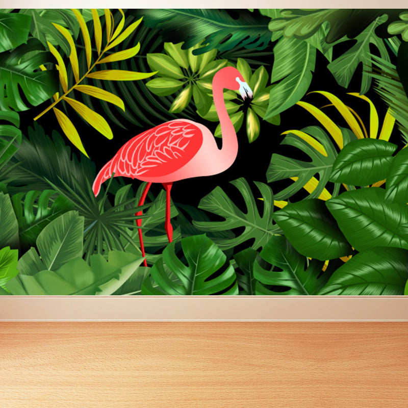 Extra Large Flamingo Mural Green Non-Woven Wall Art for Home Decor, Personalised Green Clearhalo 'Wall Decor' 'Wall Mural' 1619326