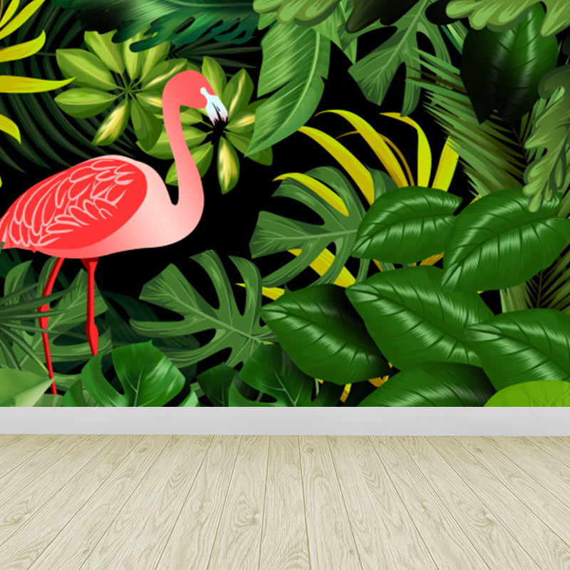 Extra Large Flamingo Mural Green Non-Woven Wall Art for Home Decor, Personalised Clearhalo 'Wall Decor' 'Wall Mural' 1619328