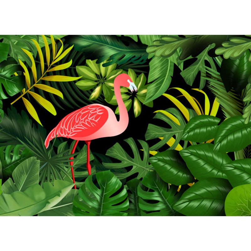 Extra Large Flamingo Mural Green Non-Woven Wall Art for Home Decor, Personalised Clearhalo 'Wall Decor' 'Wall Mural' 1619329