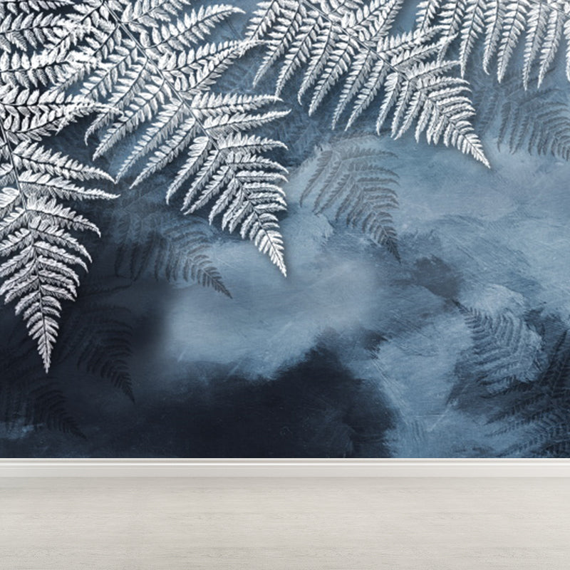 Huge Leaves Pattern Mural for Bedroom Botanical Wall Art in Gray Blue, Stain Resistant Gray Blue Clearhalo 'Wall Decor' 'Wall Mural' 1619331