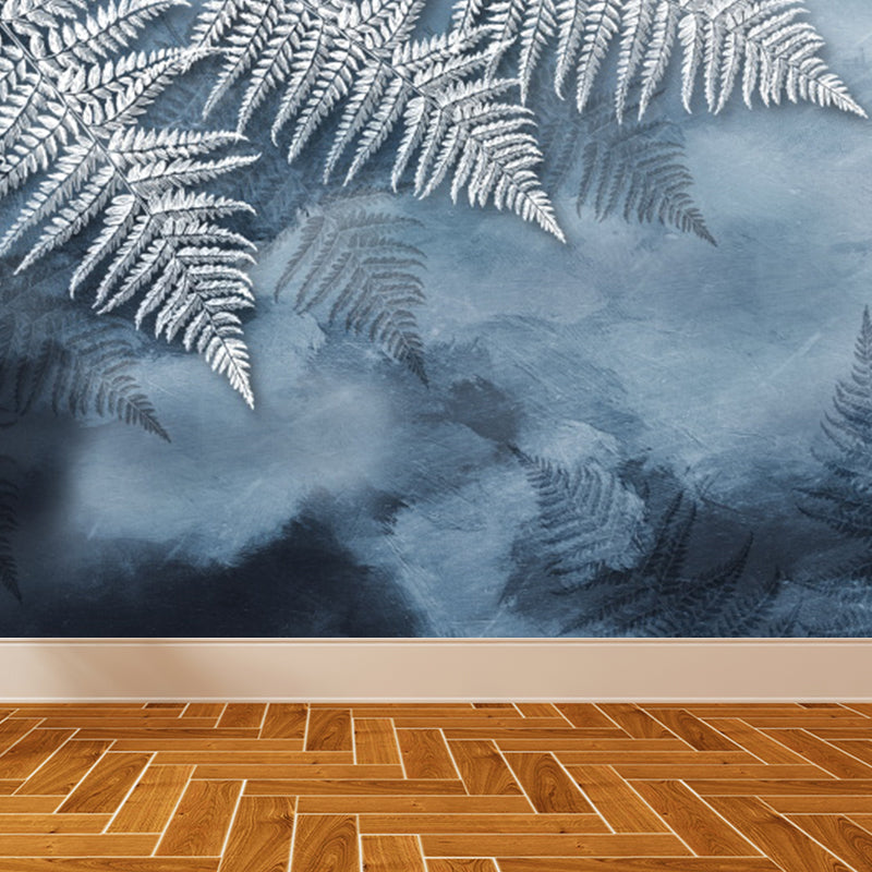Huge Leaves Pattern Mural for Bedroom Botanical Wall Art in Gray Blue, Stain Resistant Clearhalo 'Wall Decor' 'Wall Mural' 1619333