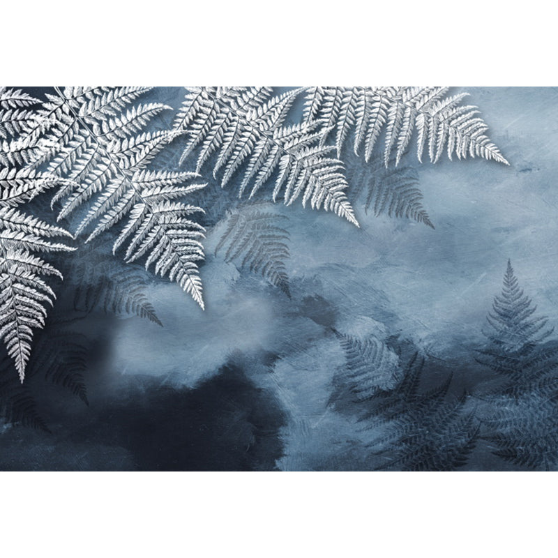 Huge Leaves Pattern Mural for Bedroom Botanical Wall Art in Gray Blue, Stain Resistant Clearhalo 'Wall Decor' 'Wall Mural' 1619334