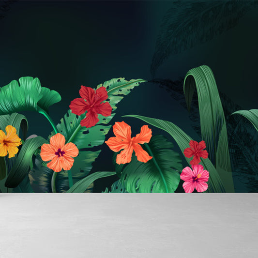 Whole Flowers and Leaves Mural Wallpaper for Wall Decor Tropical Girls Room Wall Art