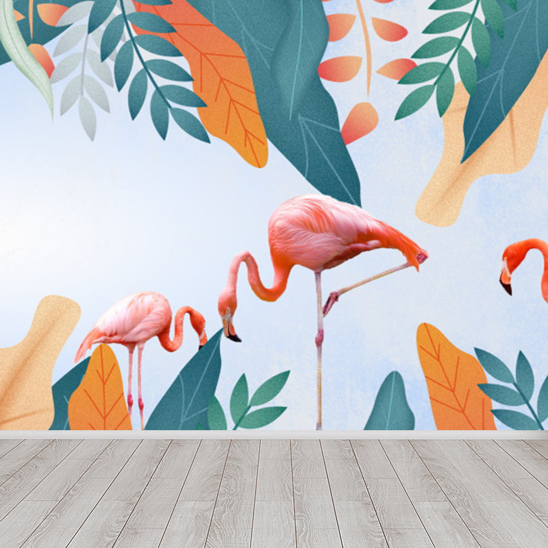 Standing Field Flamingo Mural Wallpaper Tropical Non-Woven Textured Wall Covering Orange Clearhalo 'Wall Decor' 'Wall Mural' 1619341