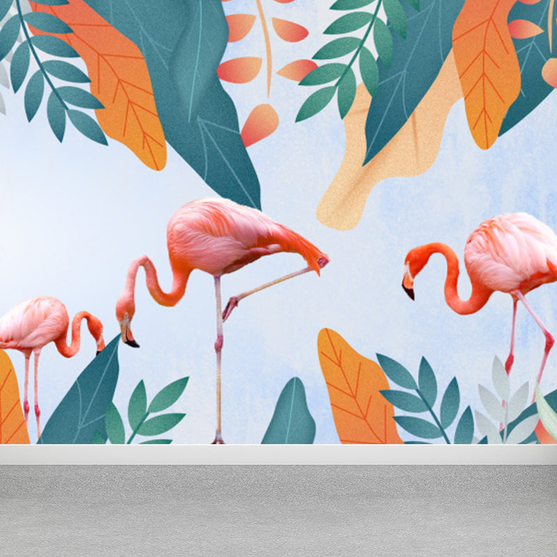 Standing Field Flamingo Mural Wallpaper Tropical Non-Woven Textured Wall Covering Clearhalo 'Wall Decor' 'Wall Mural' 1619342