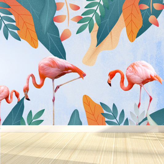 Standing Field Flamingo Mural Wallpaper Tropical Non-Woven Textured Wall Covering Clearhalo 'Wall Decor' 'Wall Mural' 1619343