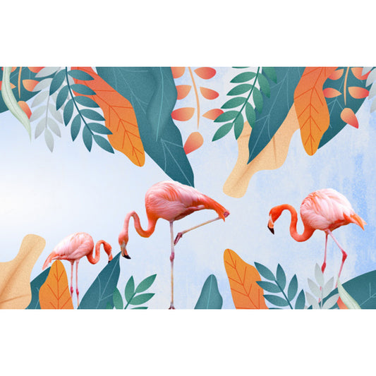 Standing Field Flamingo Mural Wallpaper Tropical Non-Woven Textured Wall Covering Clearhalo 'Wall Decor' 'Wall Mural' 1619344