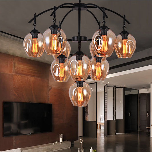 Multi Light Dimpled Glass Pendant Chandelier Industrial Amber Bubble Shade Living Room Hanging Ceiling Fixture Clearhalo 'Cast Iron' 'Ceiling Lights' 'Chandeliers' 'Industrial Chandeliers' 'Industrial' 'Metal' 'Middle Century Chandeliers' 'Rustic Chandeliers' 'Tiffany' Lighting' 161935