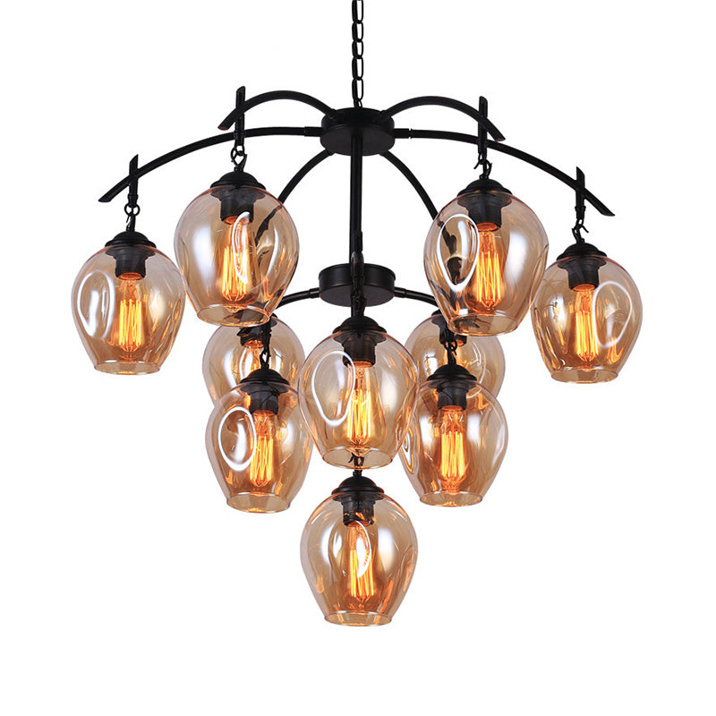 Multi Light Dimpled Glass Pendant Chandelier Industrial Amber Bubble Shade Living Room Hanging Ceiling Fixture Clearhalo 'Cast Iron' 'Ceiling Lights' 'Chandeliers' 'Industrial Chandeliers' 'Industrial' 'Metal' 'Middle Century Chandeliers' 'Rustic Chandeliers' 'Tiffany' Lighting' 161936