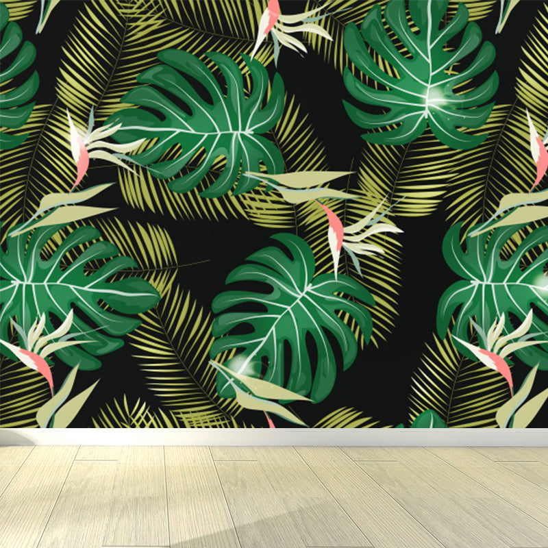 Tropical Leaves Pattern Mural Decal Green Dining Bedroom Wall Covering, Personalized Green Clearhalo 'Wall Decor' 'Wall Mural' 1619361