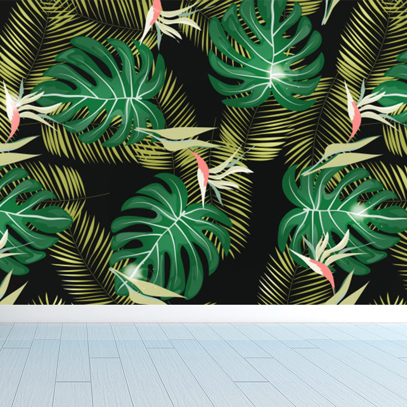 Tropical Leaves Pattern Mural Decal Green Dining Bedroom Wall Covering, Personalized Clearhalo 'Wall Decor' 'Wall Mural' 1619362