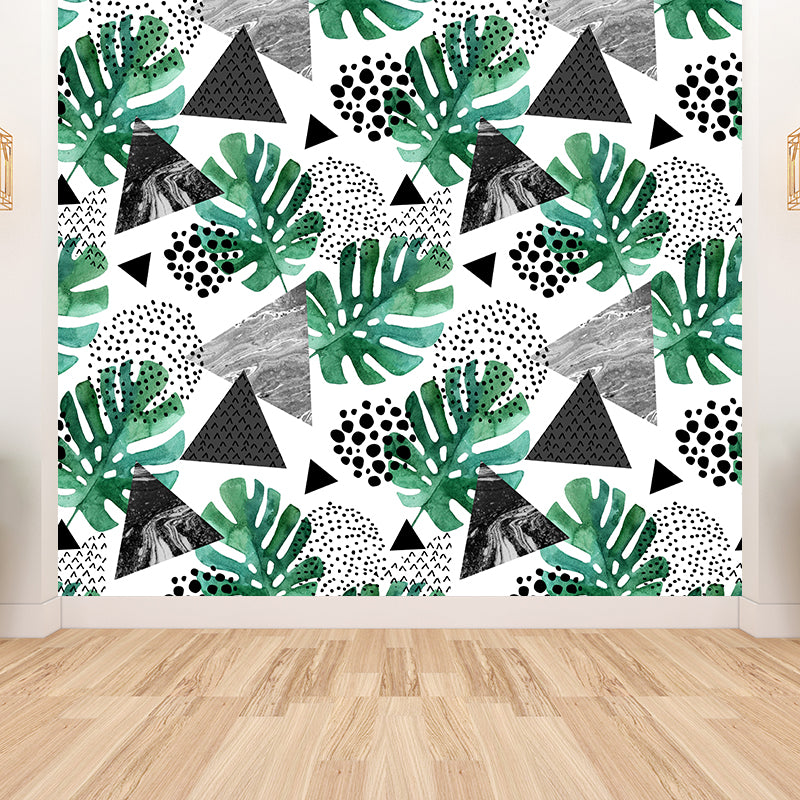 Tropical Leaves Mural Decal Green Living Room Wall Covering, Custom Size Available Clearhalo 'Wall Decor' 'Wall Mural' 1619367