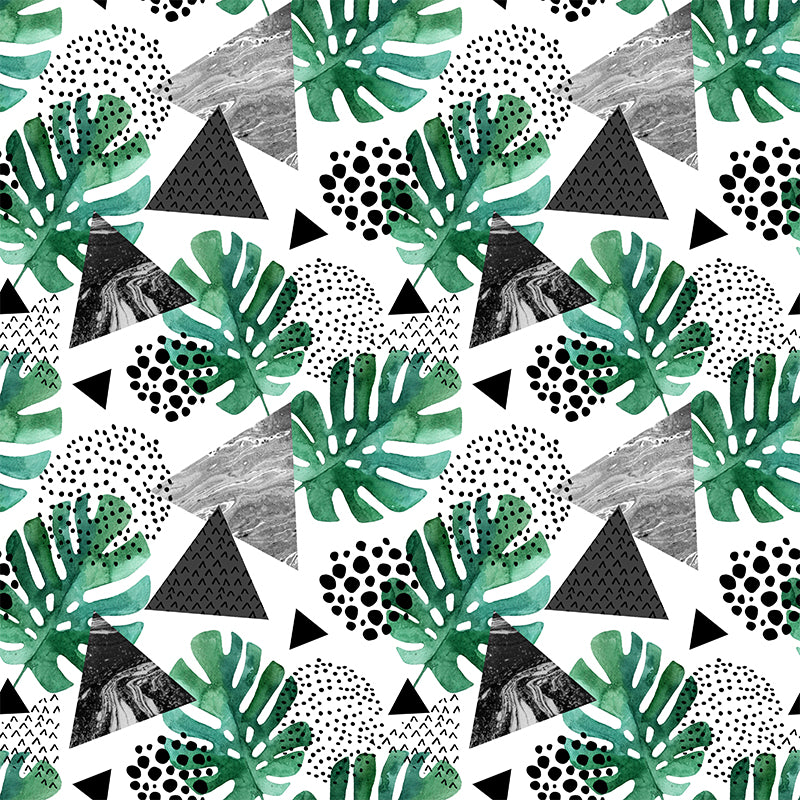 Tropical Leaves Mural Decal Green Living Room Wall Covering, Custom Size Available Clearhalo 'Wall Decor' 'Wall Mural' 1619369