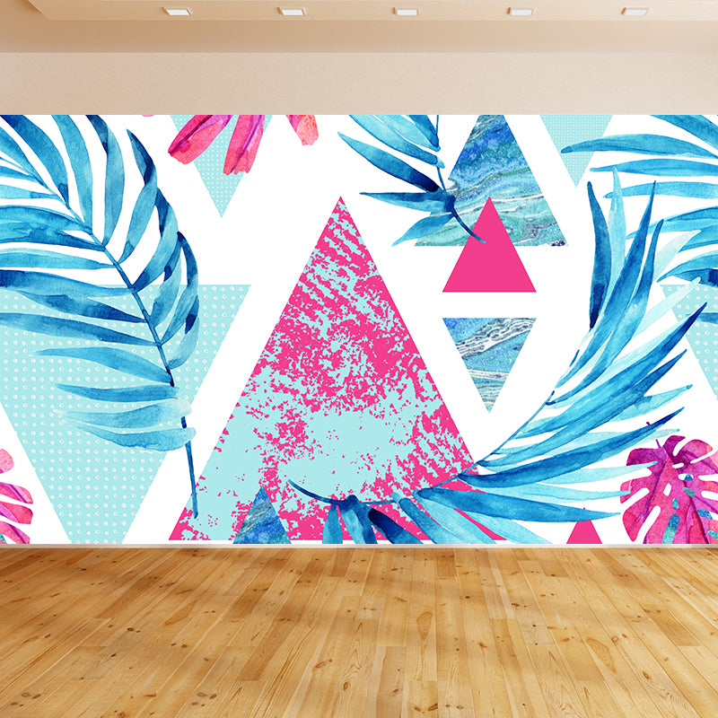 Home Decor Banana Leaves Mural Wallpaper Customized Tropical Wall Covering for Kitchen Blue Clearhalo 'Wall Decor' 'Wall Mural' 1619376