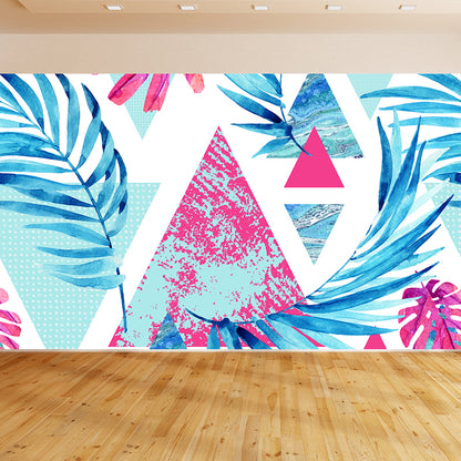 Home Decor Banana Leaves Mural Wallpaper Customized Tropical Wall Covering for Kitchen Blue Clearhalo 'Wall Decor' 'Wall Mural' 1619376