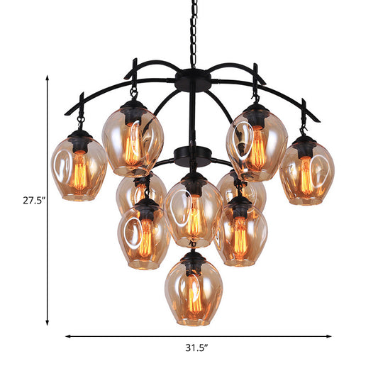 Multi Light Dimpled Glass Pendant Chandelier Industrial Amber Bubble Shade Living Room Hanging Ceiling Fixture Clearhalo 'Cast Iron' 'Ceiling Lights' 'Chandeliers' 'Industrial Chandeliers' 'Industrial' 'Metal' 'Middle Century Chandeliers' 'Rustic Chandeliers' 'Tiffany' Lighting' 161937