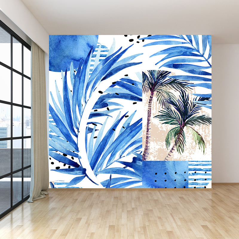 Green Leaves Pattern Mural Wallpaper Stain Resistant Tropical Dining Room Wall Covering Clearhalo 'Wall Decor' 'Wall Mural' 1619382