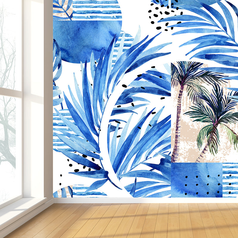 Green Leaves Pattern Mural Wallpaper Stain Resistant Tropical Dining Room Wall Covering Clearhalo 'Wall Decor' 'Wall Mural' 1619383