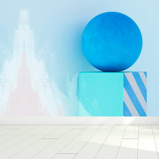 Creative Sphere and Cuboid Mural Wallpaper Blue Three-Dimensional Space Wall Covering Clearhalo 'Wall Decor' 'Wall Mural' 1619423