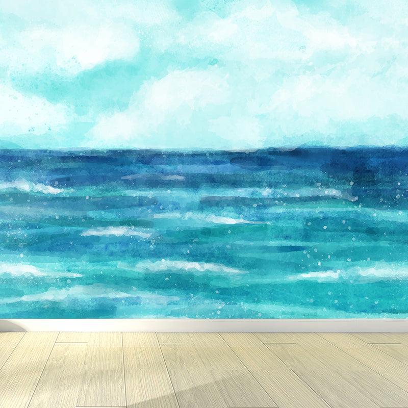 Watercolor Ocean Mural Decal Modern Non-Woven Textured Wall Decor in Light Color Clearhalo 'Wall Decor' 'Wall Mural' 1619428