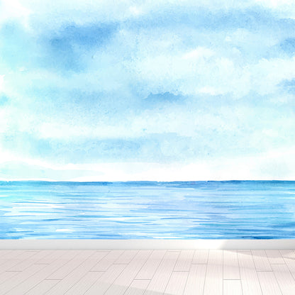 Watercolor Ocean Mural Decal Modern Non-Woven Textured Wall Decor in Light Color Sky Blue Clearhalo 'Wall Decor' 'Wall Mural' 1619431