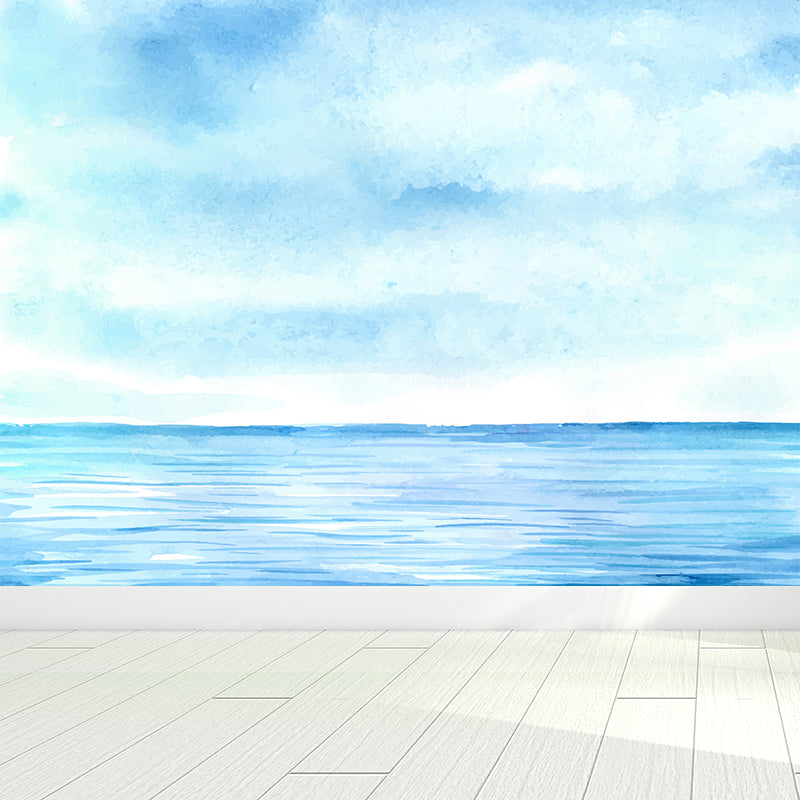 Watercolor Ocean Mural Decal Modern Non-Woven Textured Wall Decor in Light Color Clearhalo 'Wall Decor' 'Wall Mural' 1619432