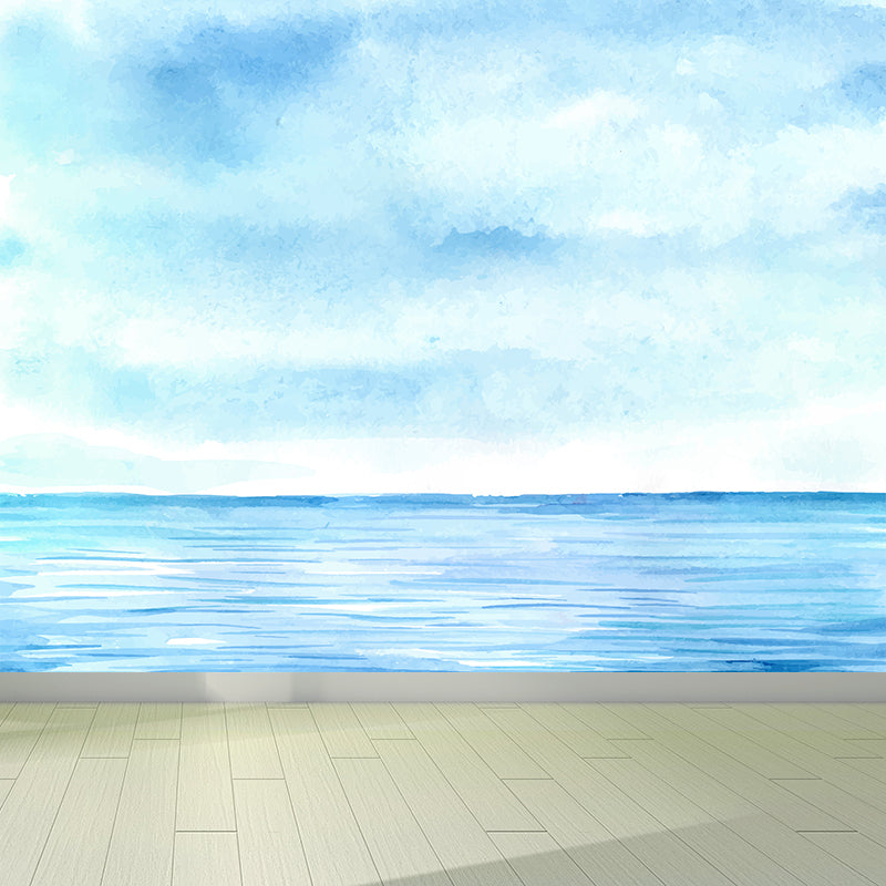 Watercolor Ocean Mural Decal Modern Non-Woven Textured Wall Decor in Light Color Clearhalo 'Wall Decor' 'Wall Mural' 1619433