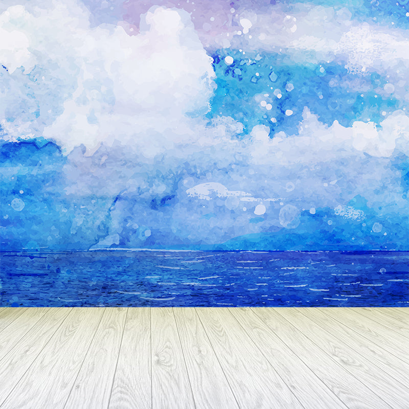 Watercolor Ocean Mural Decal Modern Non-Woven Textured Wall Decor in Light Color Clearhalo 'Wall Decor' 'Wall Mural' 1619437