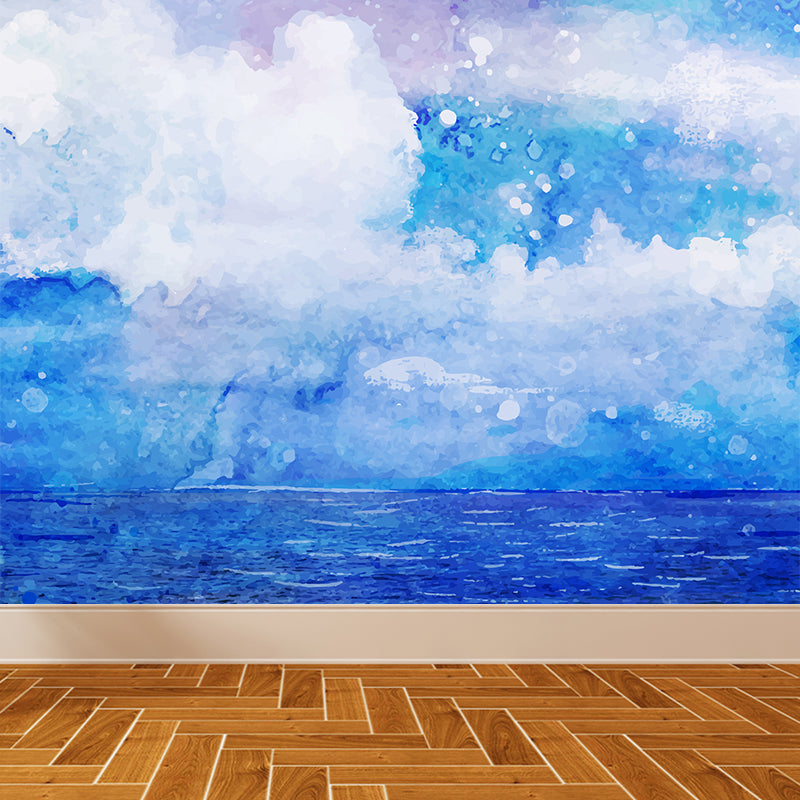Watercolor Ocean Mural Decal Modern Non-Woven Textured Wall Decor in Light Color Clearhalo 'Wall Decor' 'Wall Mural' 1619438