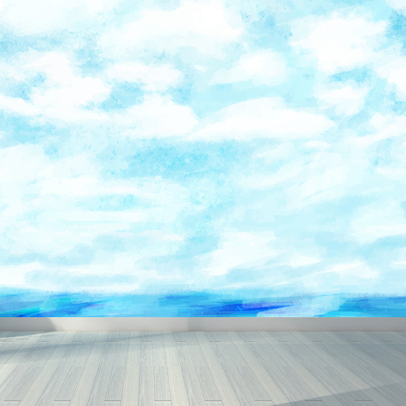 Watercolor Ocean Mural Decal Modern Non-Woven Textured Wall Decor in Light Color Blue Clearhalo 'Wall Decor' 'Wall Mural' 1619441