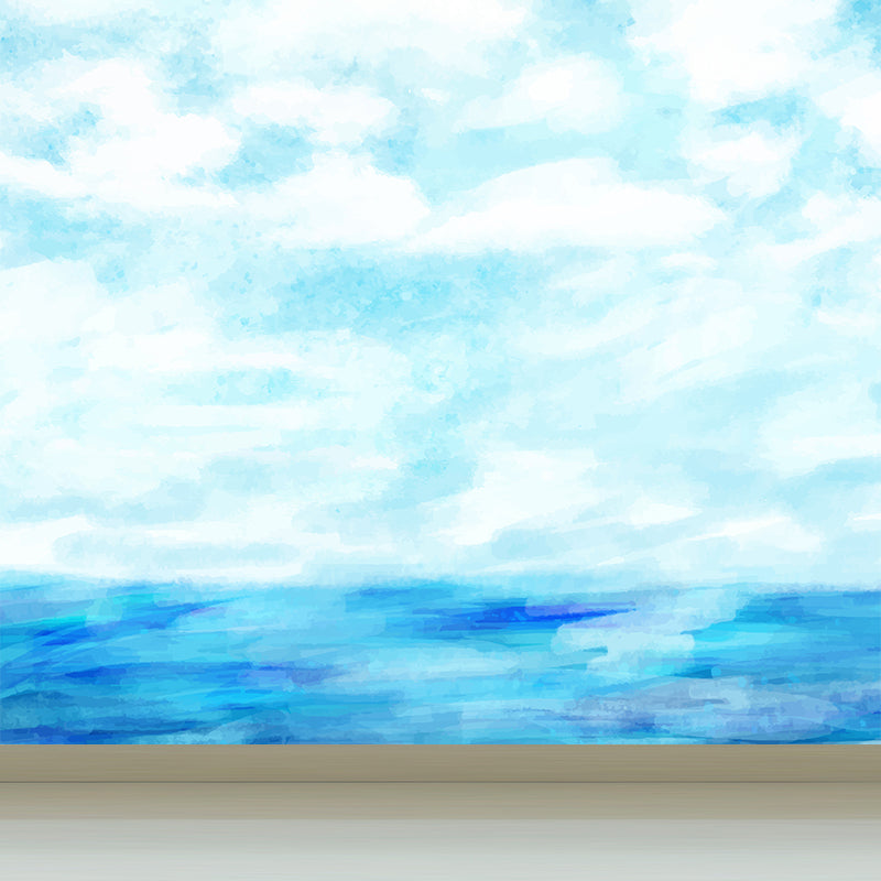 Watercolor Ocean Mural Decal Modern Non-Woven Textured Wall Decor in Light Color Clearhalo 'Wall Decor' 'Wall Mural' 1619442