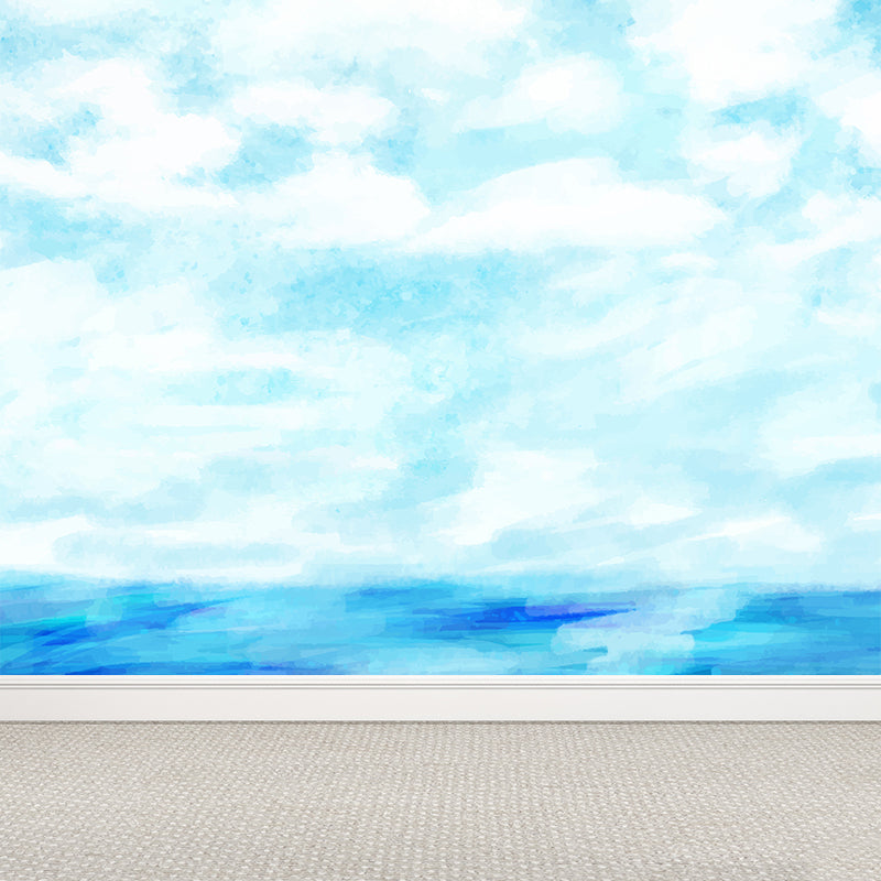 Watercolor Ocean Mural Decal Modern Non-Woven Textured Wall Decor in Light Color Clearhalo 'Wall Decor' 'Wall Mural' 1619443