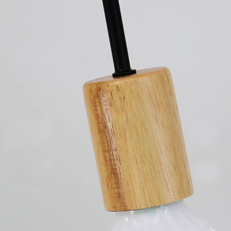 Open Bulb Metal Ceiling Flush Mount Loft Industrial 3/5 Lights Indoor Semi Mount Lighting with Wooden Cap Clearhalo 'Ceiling Lights' 'Close To Ceiling Lights' 'Close to ceiling' 'Semi-flushmount' Lighting' 161946