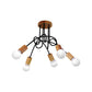 Open Bulb Metal Ceiling Flush Mount Loft Industrial 3/5 Lights Indoor Semi Mount Lighting with Wooden Cap Clearhalo 'Ceiling Lights' 'Close To Ceiling Lights' 'Close to ceiling' 'Semi-flushmount' Lighting' 161949