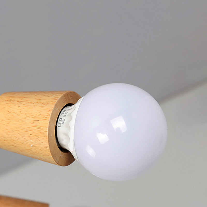 Metal Open Bulb Ceiling Light Fixture with Twisted Arm Loft Style 3/5 Lights Kitchen Semi Flush Pendant Light in Wood Clearhalo 'Ceiling Lights' 'Close To Ceiling Lights' 'Close to ceiling' 'Semi-flushmount' Lighting' 161956