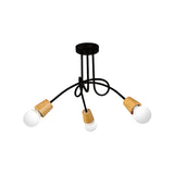 Metal Open Bulb Ceiling Light Fixture with Twisted Arm Loft Style 3/5 Lights Kitchen Semi Flush Pendant Light in Wood Clearhalo 'Ceiling Lights' 'Close To Ceiling Lights' 'Close to ceiling' 'Semi-flushmount' Lighting' 161961