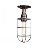 Black/Bronze 1 Bulb Semi-Flush Mount Light Vintage Metal Wire Guard Ceiling Mounted Light for Corridor - Clearhalo - 'Ceiling Lights' - 'Close To Ceiling Lights' - 'Close to ceiling' - 'Semi-flushmount' - Lighting' - 162014