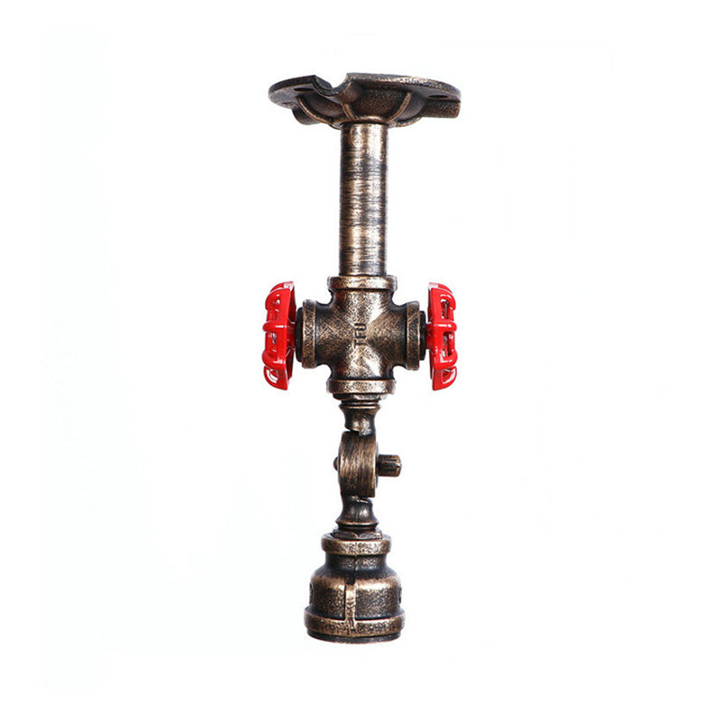 Bronze Piped Semi-Flush Ceiling Fixture Steampunk Wrought Iron 1 Light Living Room Semi-Flush Ceiling Light Clearhalo 'Ceiling Lights' 'Close To Ceiling Lights' 'Close to ceiling' 'Semi-flushmount' Lighting' 162050