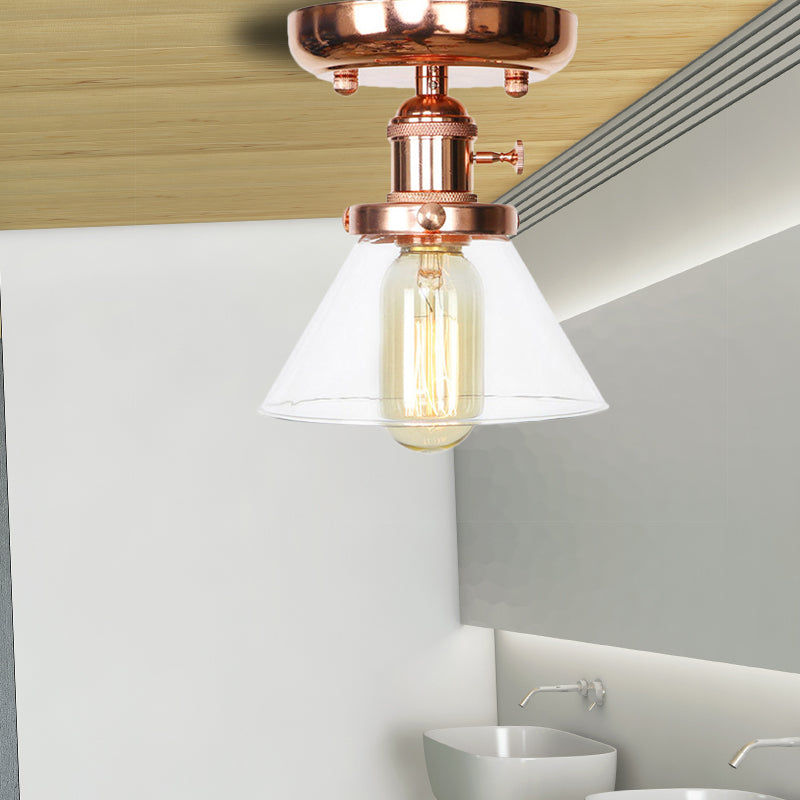 Single Bulb Semi Flush Mount Industrial Globe/Wide Flare/Diamond Light Fixture Ceiling with Clear/Amber Glass Shade Clearhalo 'Ceiling Lights' 'Chandeliers' 'Close To Ceiling Lights' 'Close to ceiling' 'Glass shade' 'Glass' 'Semi-flushmount' Lighting' 162071