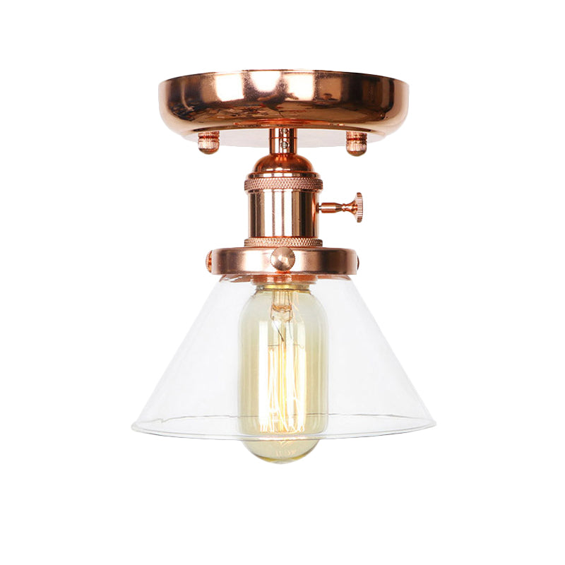 Single Bulb Semi Flush Mount Industrial Globe/Wide Flare/Diamond Light Fixture Ceiling with Clear/Amber Glass Shade Clearhalo 'Ceiling Lights' 'Chandeliers' 'Close To Ceiling Lights' 'Close to ceiling' 'Glass shade' 'Glass' 'Semi-flushmount' Lighting' 162072