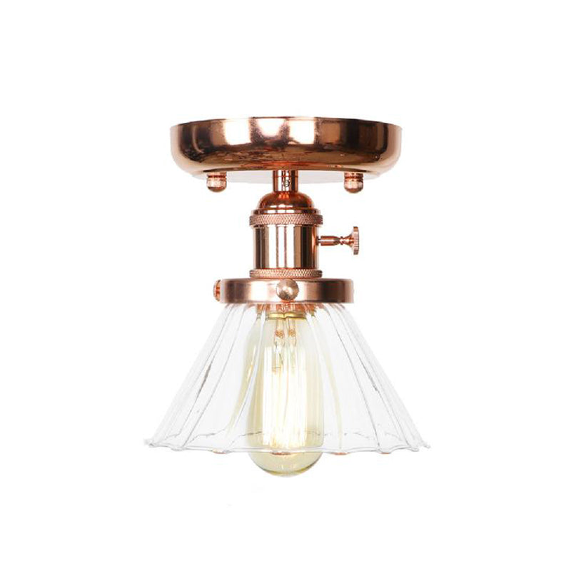Single Bulb Semi Flush Mount Industrial Globe/Wide Flare/Diamond Light Fixture Ceiling with Clear/Amber Glass Shade Clearhalo 'Ceiling Lights' 'Chandeliers' 'Close To Ceiling Lights' 'Close to ceiling' 'Glass shade' 'Glass' 'Semi-flushmount' Lighting' 162076