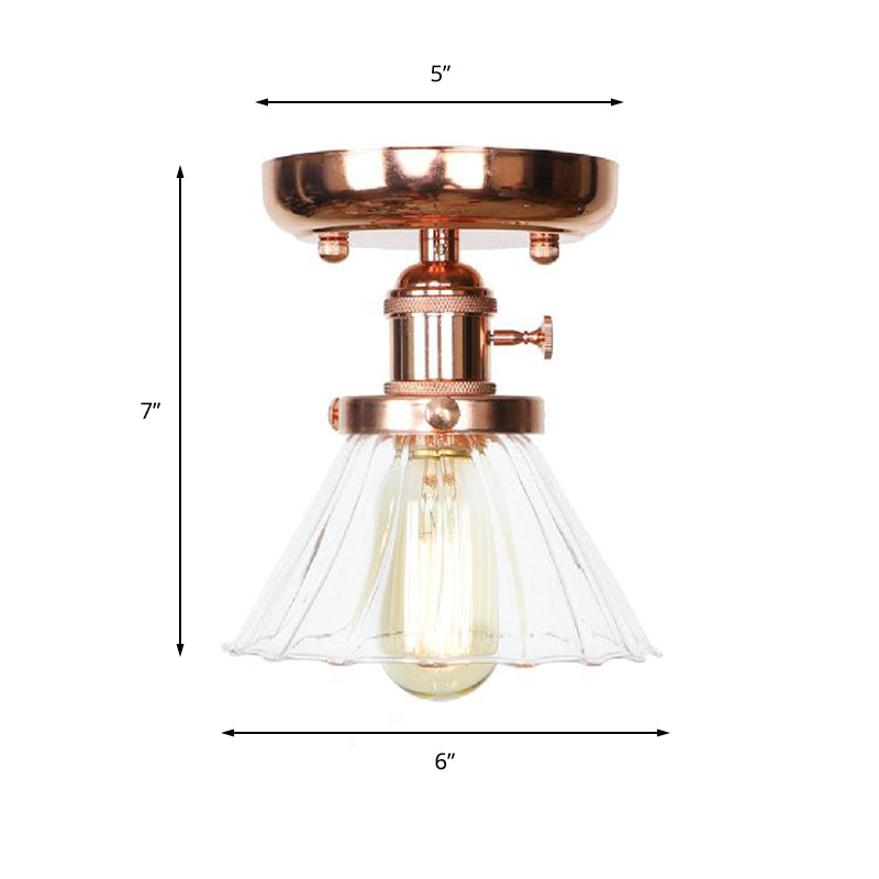 Single Bulb Semi Flush Mount Industrial Globe/Wide Flare/Diamond Light Fixture Ceiling with Clear/Amber Glass Shade Clearhalo 'Ceiling Lights' 'Chandeliers' 'Close To Ceiling Lights' 'Close to ceiling' 'Glass shade' 'Glass' 'Semi-flushmount' Lighting' 162077