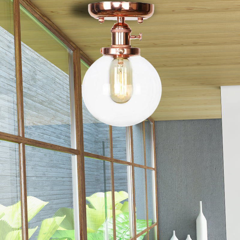Single Bulb Semi Flush Mount Industrial Globe/Wide Flare/Diamond Light Fixture Ceiling with Clear/Amber Glass Shade Clearhalo 'Ceiling Lights' 'Chandeliers' 'Close To Ceiling Lights' 'Close to ceiling' 'Glass shade' 'Glass' 'Semi-flushmount' Lighting' 162083