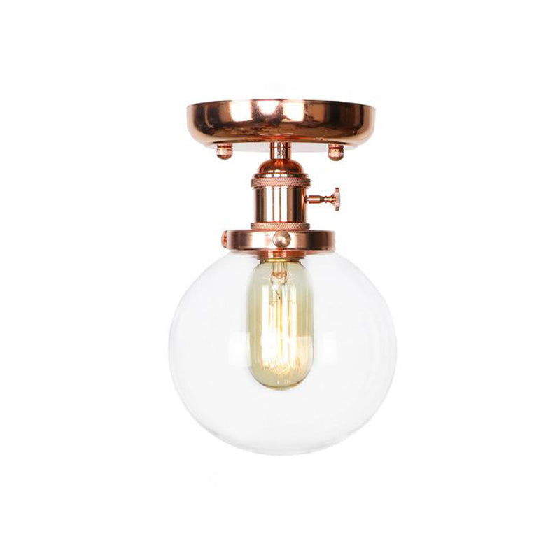 Single Bulb Semi Flush Mount Industrial Globe/Wide Flare/Diamond Light Fixture Ceiling with Clear/Amber Glass Shade Clearhalo 'Ceiling Lights' 'Chandeliers' 'Close To Ceiling Lights' 'Close to ceiling' 'Glass shade' 'Glass' 'Semi-flushmount' Lighting' 162084
