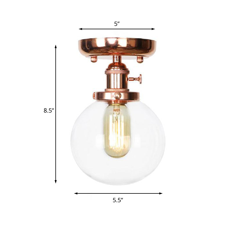 Single Bulb Semi Flush Mount Industrial Globe/Wide Flare/Diamond Light Fixture Ceiling with Clear/Amber Glass Shade Clearhalo 'Ceiling Lights' 'Chandeliers' 'Close To Ceiling Lights' 'Close to ceiling' 'Glass shade' 'Glass' 'Semi-flushmount' Lighting' 162085