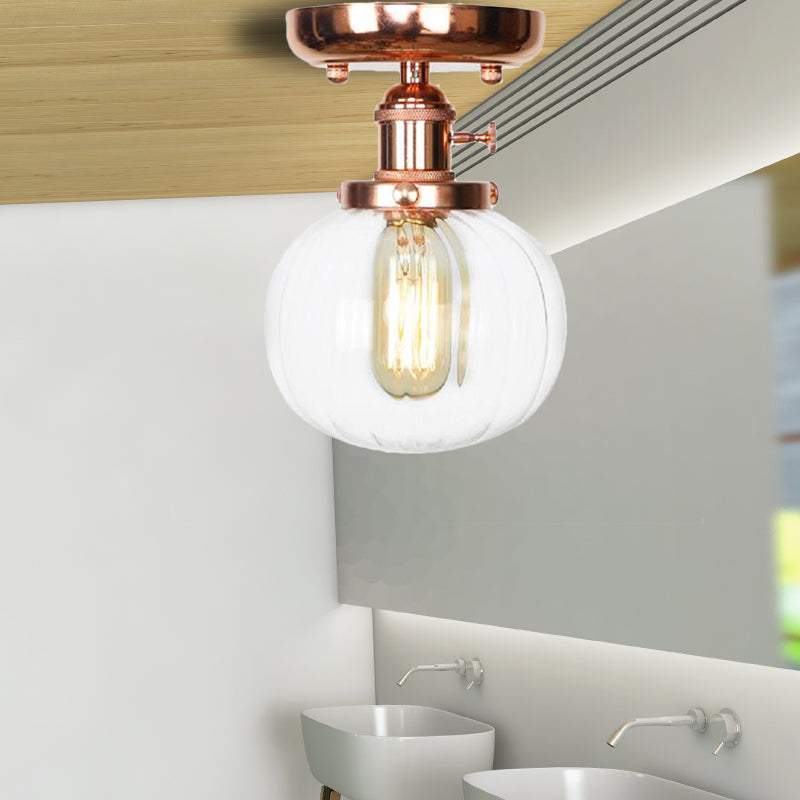 Single Bulb Semi Flush Mount Industrial Globe/Wide Flare/Diamond Light Fixture Ceiling with Clear/Amber Glass Shade Clearhalo 'Ceiling Lights' 'Chandeliers' 'Close To Ceiling Lights' 'Close to ceiling' 'Glass shade' 'Glass' 'Semi-flushmount' Lighting' 162087