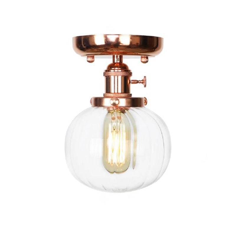 Single Bulb Semi Flush Mount Industrial Globe/Wide Flare/Diamond Light Fixture Ceiling with Clear/Amber Glass Shade Clearhalo 'Ceiling Lights' 'Chandeliers' 'Close To Ceiling Lights' 'Close to ceiling' 'Glass shade' 'Glass' 'Semi-flushmount' Lighting' 162088
