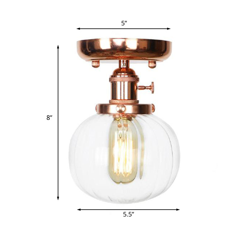 Single Bulb Semi Flush Mount Industrial Globe/Wide Flare/Diamond Light Fixture Ceiling with Clear/Amber Glass Shade Clearhalo 'Ceiling Lights' 'Chandeliers' 'Close To Ceiling Lights' 'Close to ceiling' 'Glass shade' 'Glass' 'Semi-flushmount' Lighting' 162089