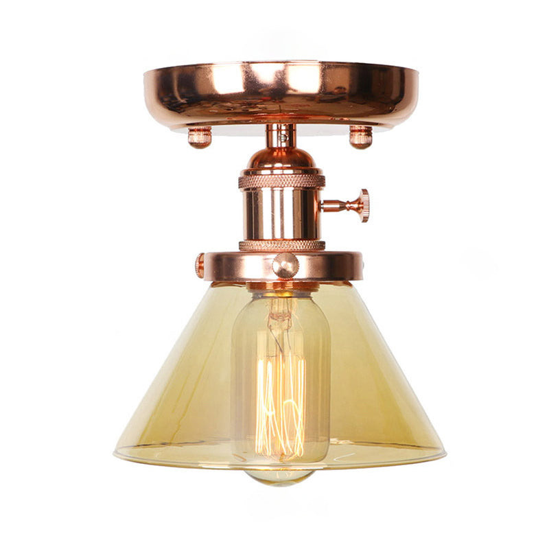 Single Bulb Semi Flush Mount Industrial Globe/Wide Flare/Diamond Light Fixture Ceiling with Clear/Amber Glass Shade Clearhalo 'Ceiling Lights' 'Chandeliers' 'Close To Ceiling Lights' 'Close to ceiling' 'Glass shade' 'Glass' 'Semi-flushmount' Lighting' 162092