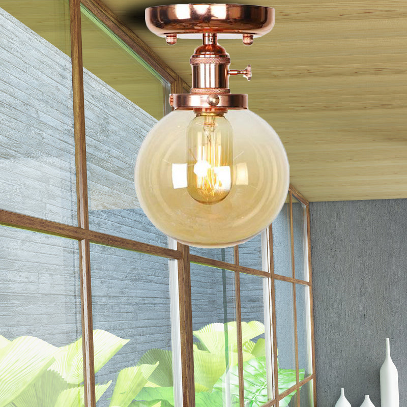 Single Bulb Semi Flush Mount Industrial Globe/Wide Flare/Diamond Light Fixture Ceiling with Clear/Amber Glass Shade Clearhalo 'Ceiling Lights' 'Chandeliers' 'Close To Ceiling Lights' 'Close to ceiling' 'Glass shade' 'Glass' 'Semi-flushmount' Lighting' 162099